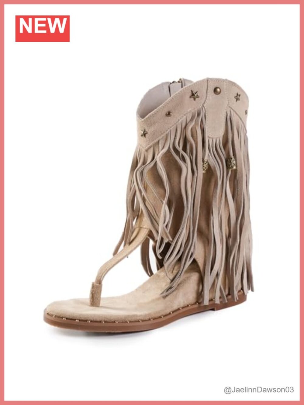 Faux Suede Boho Fringe Thong Wedge Sandals with Rivets